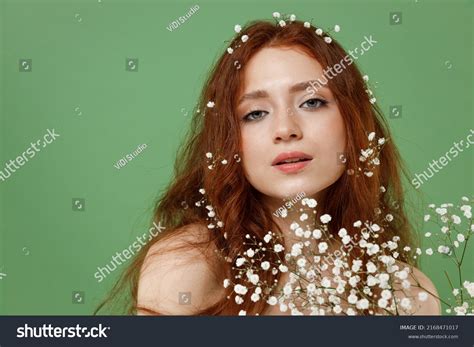 Beautiful Half Naked Topless Redhead Hair Stock Photo