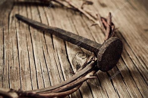 The Crown Of Thorns Of Jesus Christ And A Nail On The Holy Cross Stock