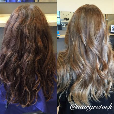 Before And After Coloring From Dark Brown To A Softer More Natural Lighter Color Blonde Hair
