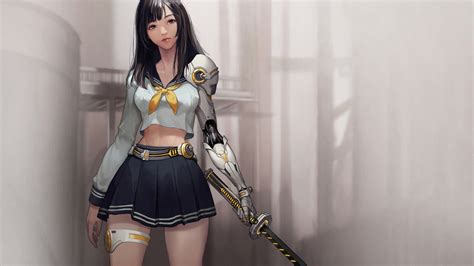 1920x1080 Warrior Anime Girl With Sword Laptop Full Hd 1080p Hd 4k Wallpapers Images
