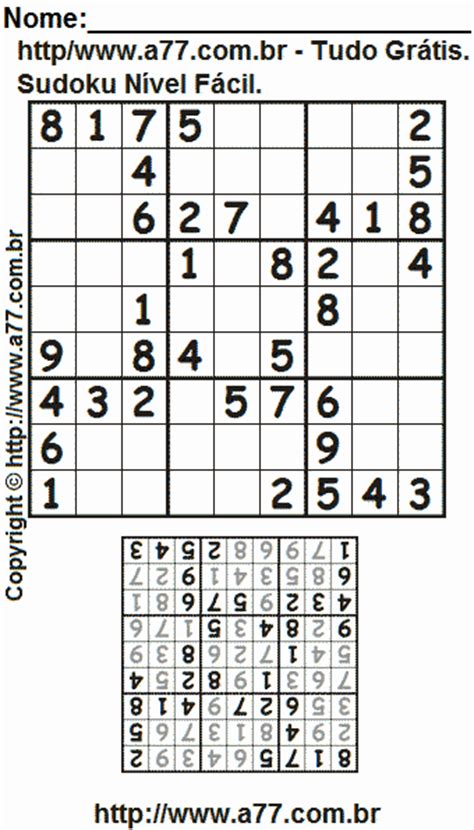 A cada lado del sudoku encontrarás su solución. Passatempo Sudoku Nível Fácil Para Impressão Com Respostas.