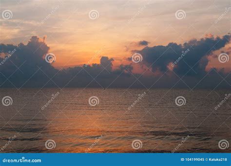 Beautiful Sunrise Over The Horizon In The Sea With Clouds Hua Hin