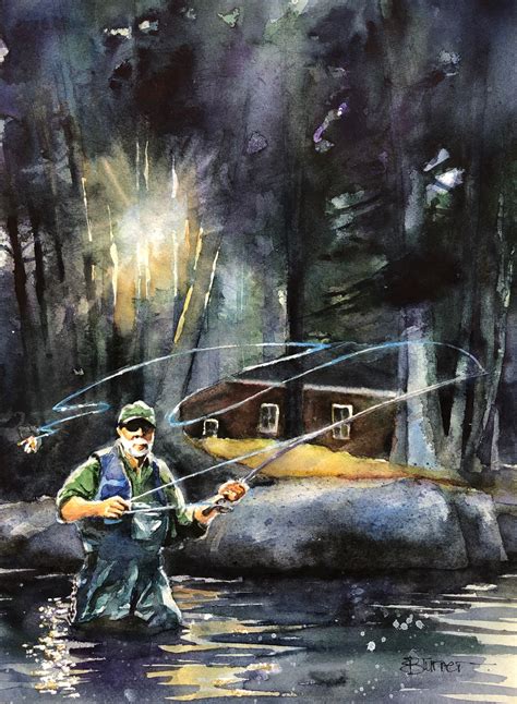 Fly Fishing Original Watercolor