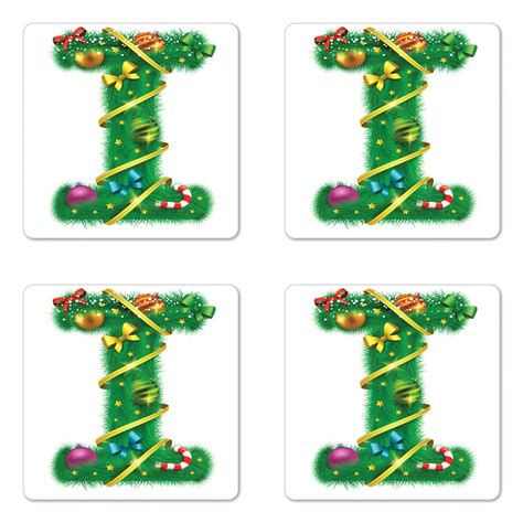 Christmas Alphabet Coaster Set Of 4 Holiday Alphabet Ribbon Ornamented