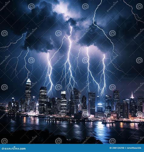Electric Symphony: Thunderous Lightning Storm Over a Drenched City