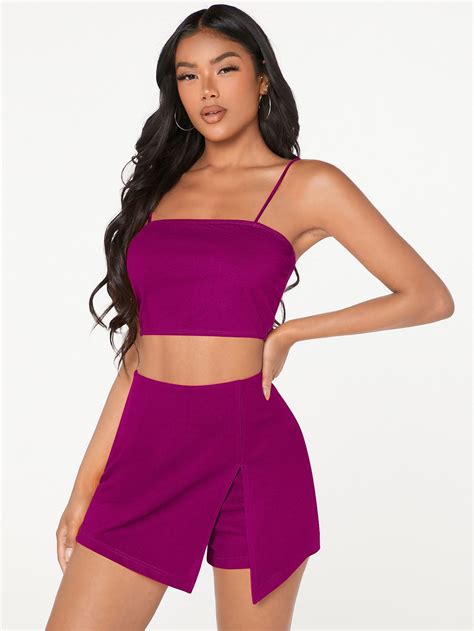 Roxo Sensual Collar Sem Mangas Simples Embellished Elasticidade Média Roupas Femininas Cami Tops