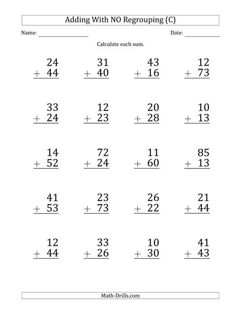 They will need to understand place value well. Large Print 2-Digit Plus 2-Digit Addition with NO ...