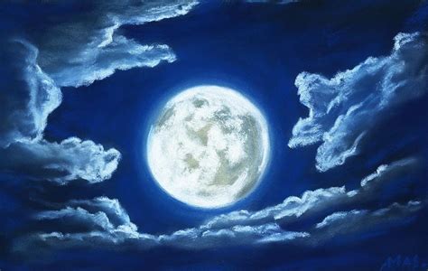Silver Moon Sky And Clouds Collection Painting By Anastasiya Malakhova