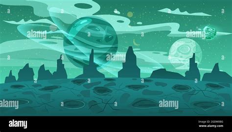 fantasy space cartoon game concept background funny sci fi alien planet landscape for a space
