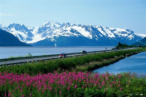Alaska Turnagain Arm Seward Highway And Chugach Mountains With