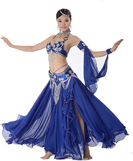 Women Ruffle Latin Dance Dress Sexy Belly Dance Performance Clothing Handmade Beaded Bra Set