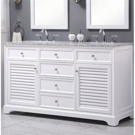 D vanity in white with marble vanity top in carrara white and chrome faucets Holiday 60" Double Bathroom Vanity Set | Cottage white ...