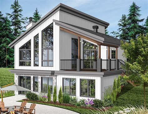 Sometimes built on narrow parcels around lakes. Plan 22522DR: Modern Vacation Home Plan for the Sloping ...