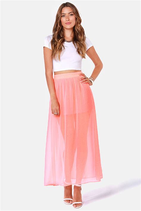 Cute Neon Coral Skirt Maxi Skirt 4000 Lulus