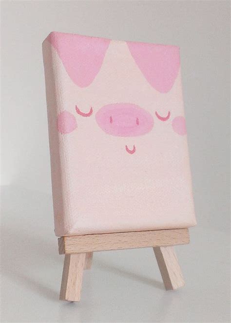 Pinky Pig Original Mini Painting Acrylic On Canvas Easel Included