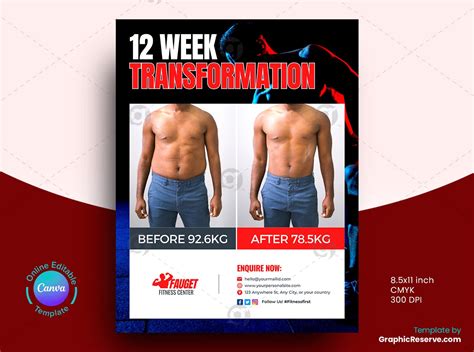 Transformation Gym Flyer Canva Template Graphic Reserve