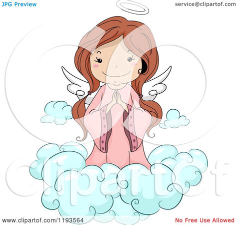 Cartoon Of A Cute Angel Girl Praying On A Cloud Royalty