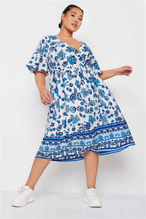 Limited Collection Plus Size Blue Floral Print Border Midaxi Dress Yours Clothing