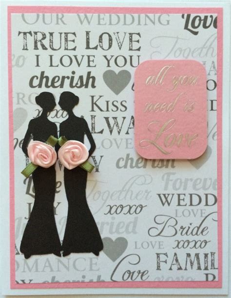 Lesbian Wedding Card Two Bride Silhouette Pink Accents Pink