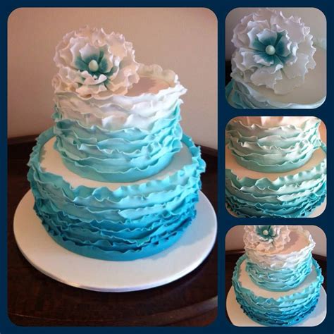 Petal branches leaf wedding cake. Blue ombre ruffle wedding cake | Elegant cakes, Ribbon ...
