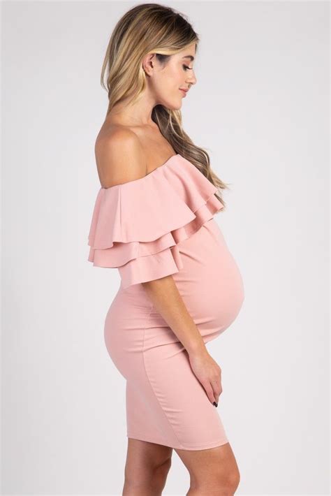 pinkblush mauve layered ruffle off shoulder fitted maternity dress naturnägel