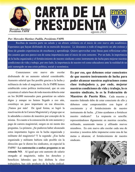 Carta De La Federación De Maestros De Puerto Rico