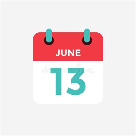 13 June Calendar Icon Vector Illustration Stock Vector