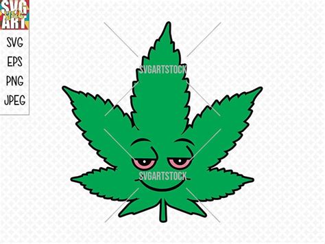 Weed Leaf Smiley Svg Cannabis Vector Stoner Digital Etsy
