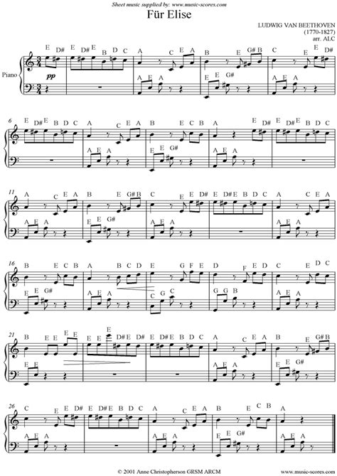 Für Elise 1st Theme Easy Piano By Beethoven Classical Sheet Music
