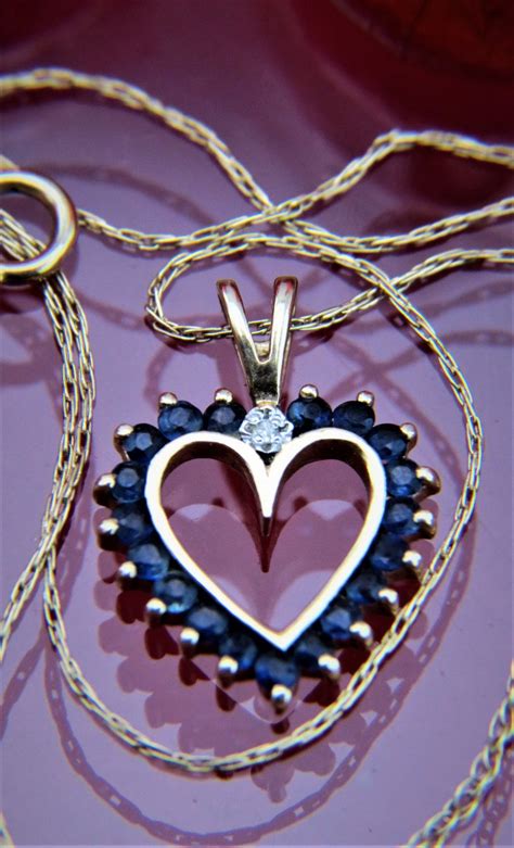 14k Natural Untreated Blue Sapphire Diamond Heart Pendant Etsy