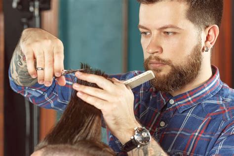 New Haircut Style In Barber Shop Stock Photo Image Of Male Client