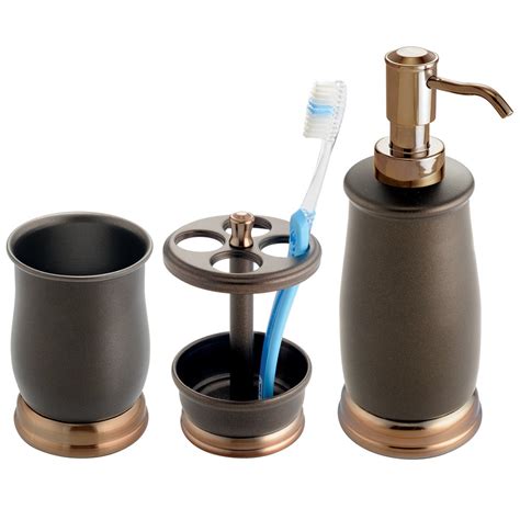 Paradigm trends opal copper 7 piece bathroom accessory set. 3pc Bathroom Set Soap Pump Toothbrush Holder Cup Bronze ...