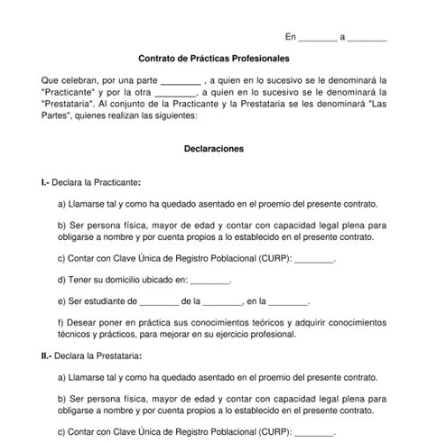 Contrato de Prácticas Profesionales Modelo Word y PDF