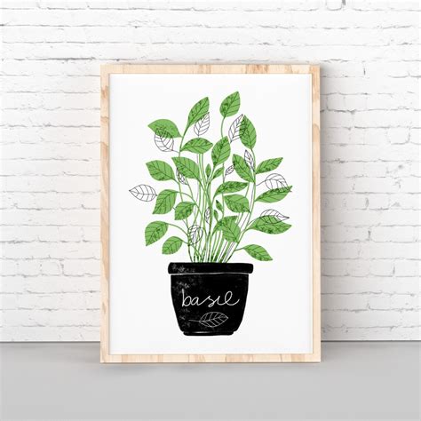 kitchen herb art print basil basil wall art printable etsy belgië