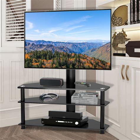 Contemporary Black Swivel Corner Glass Tv Stand For Tvs Up To 70 Inch