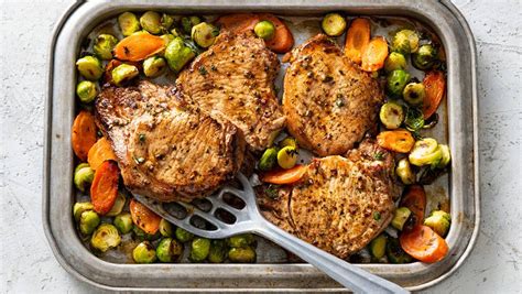 Dijon pork with apples and cabbage. Roasted Pork Chop and Veggies Sheet Pan Dinner | Stop and Shop