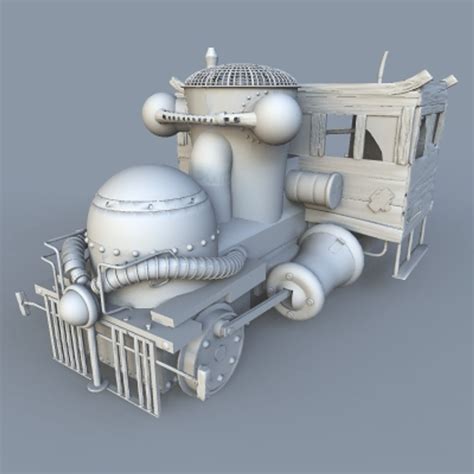 Old Derelict Fantasy Steam Engine 3d Model