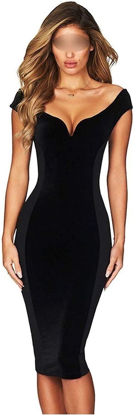 Sexy Velvet Off Shoulder Pencil Midi Sleeveless V Neck Bodycon Nightclub Dress At Amazon Women’s