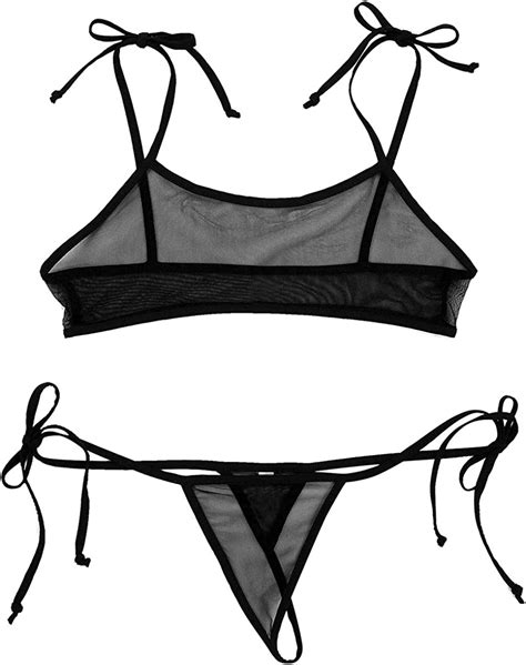 buy yoojia women sheer see through micro bikini set mesh bra top side tie g string thong bathing