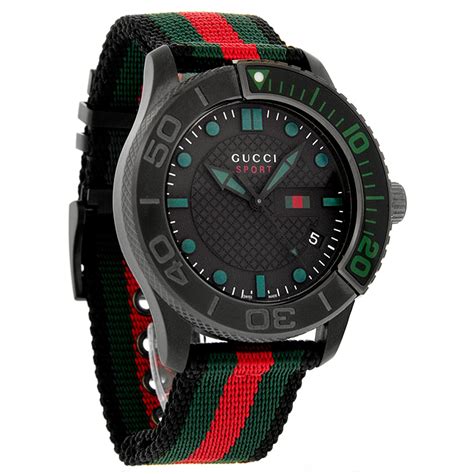 Gucci G Timeless Series Mens Black Dial Redgreen Strap Watch Ya126229
