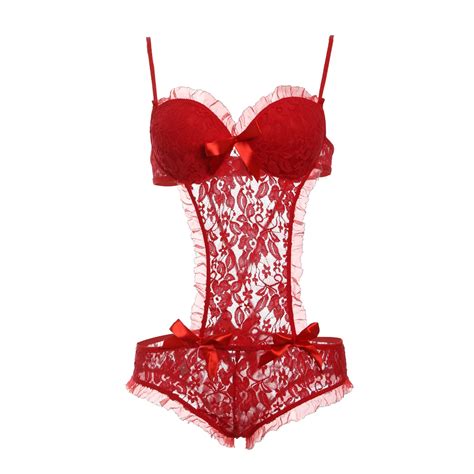 Plus Size M L Xl Xl Xl Nightwear Red Sexy Lingerie Sets Women Lace Crop Tops Underwear Bra G
