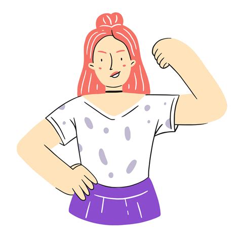 A Happy Confident Girl In A Cartoon Flat Style A Woman Shows Strength