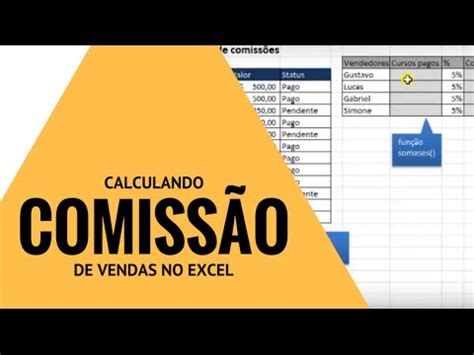 Planilha do Excel como calcular comissão de vendas YouTube
