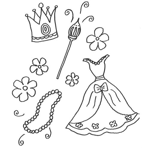 Kostenlose Malvorlage Prinzessin: Kleidung und Schmuck einer Prinzessin