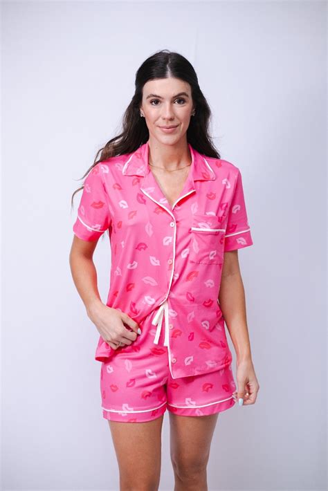 Pijama Feminino Americano Curto Agda New Bocas Rosa Tutti Ami