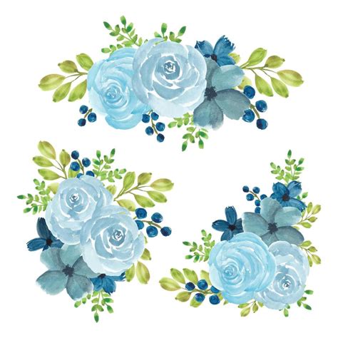 Watercolor Blue Rose Flower Bouquet Set 1308840 Vector Art At Vecteezy