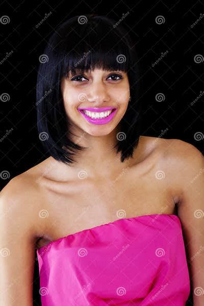 Skinny Light Skinned Black Woman Smiling Bare Shoulders Stock Image