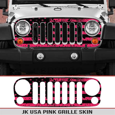 Jeep Wrangler Grille Skins Usa Wrangler Jk Distressed Decal Pink