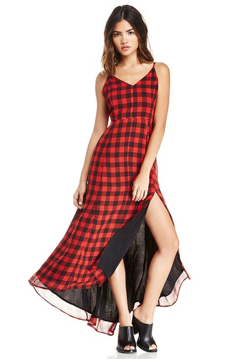 Line And Dot Empire Records Buffalo Plaid Maxi Dress In Red Dailylook