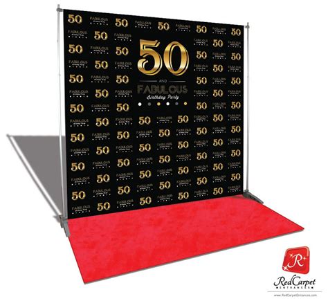 50 And Fabulous Birthday Backdrop Black 8x8 — Red Carpet Runner And Red